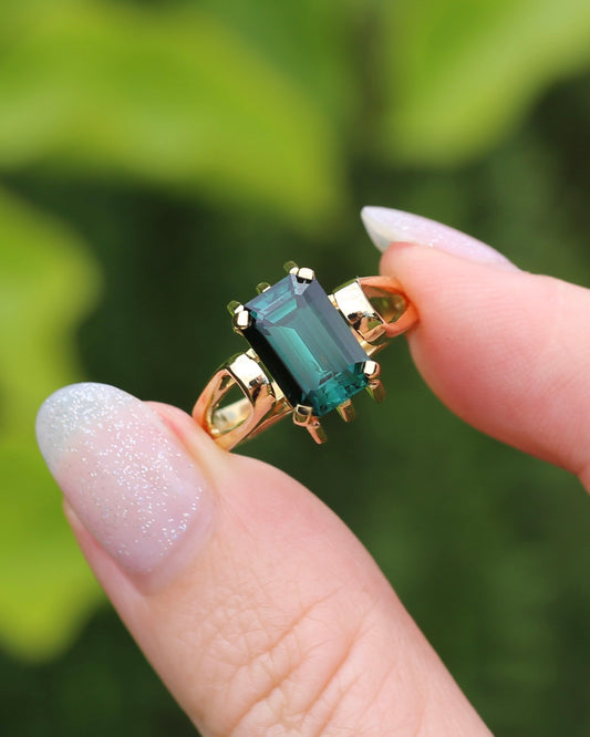 Chunky Vintage 3.4ct Octagonal Step Cut Natural Tourmaline, 9ct Yellow Gold, size Q1/2 or 8.25, 7.93g, with valuation