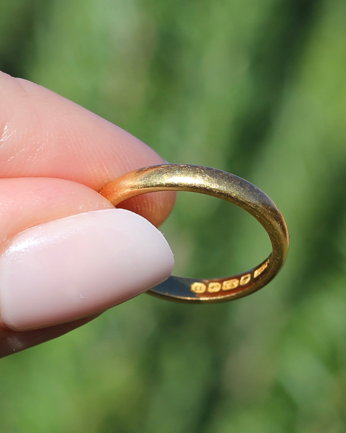 1928 Birmingham Made 22ct 3mm Wedder, 22ct Yellow Gold, size N1/2 or just over 6.75, 3.81g