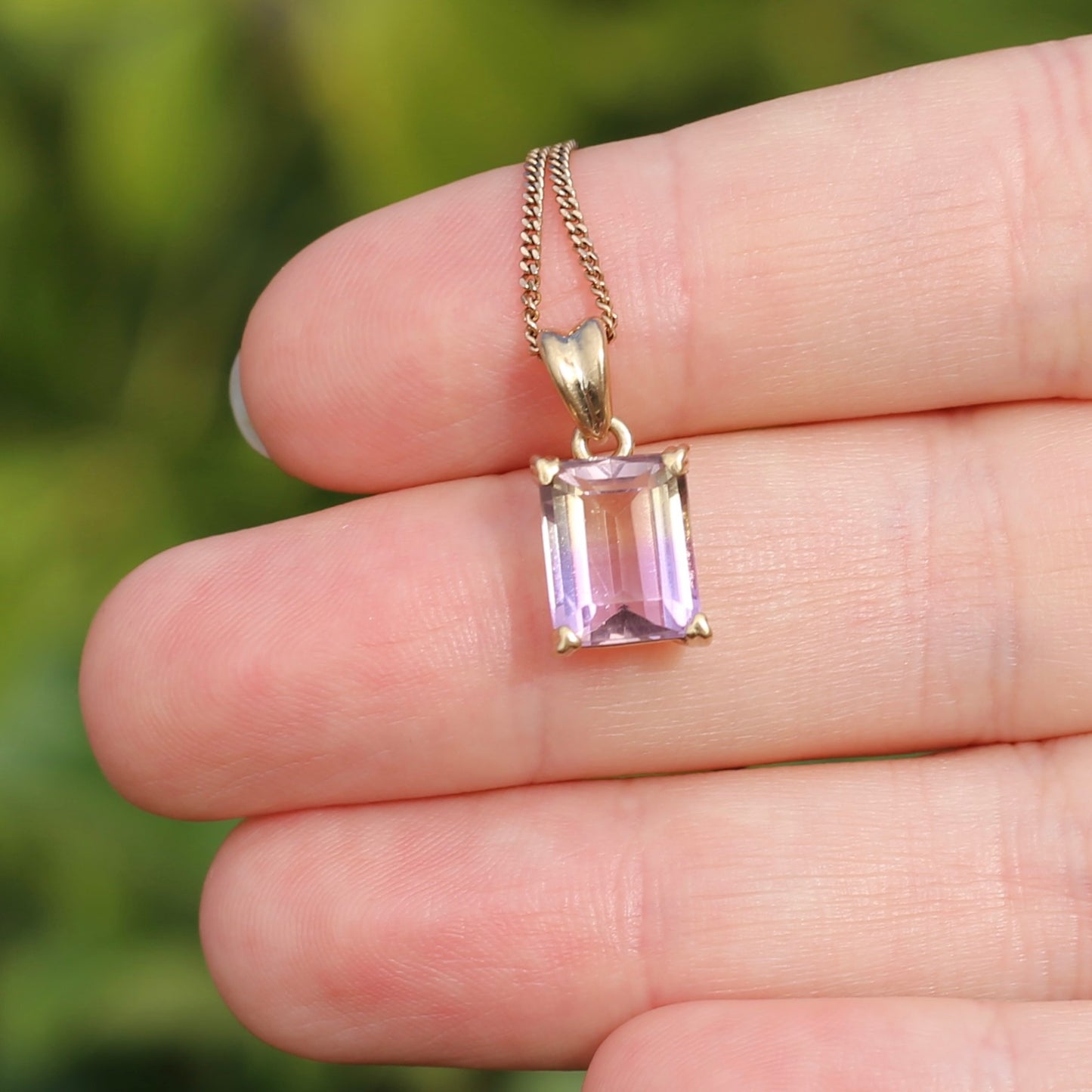 Emerald Cut Ametrine Pendant, 9ct Yellow Gold, 1.92g