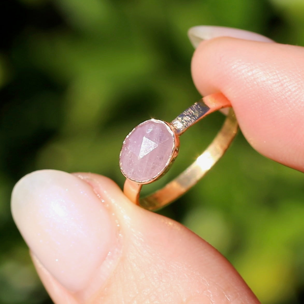 Rose Cut Pink Sapphire Ring, 14ct Rose Gold, size 6 or L1/2