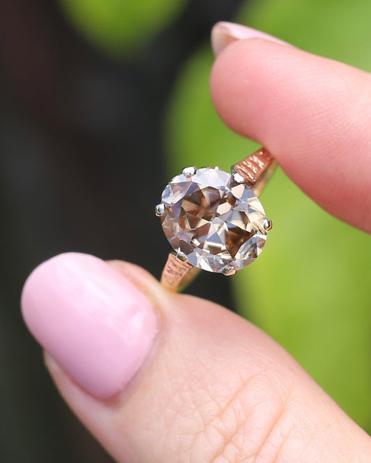 5.68ct Oval Natural Australian Zircon, In 1973 Birmingham Made Ring, 9ct Yellow Gold, size O1/2 or 7.5, 3.41g