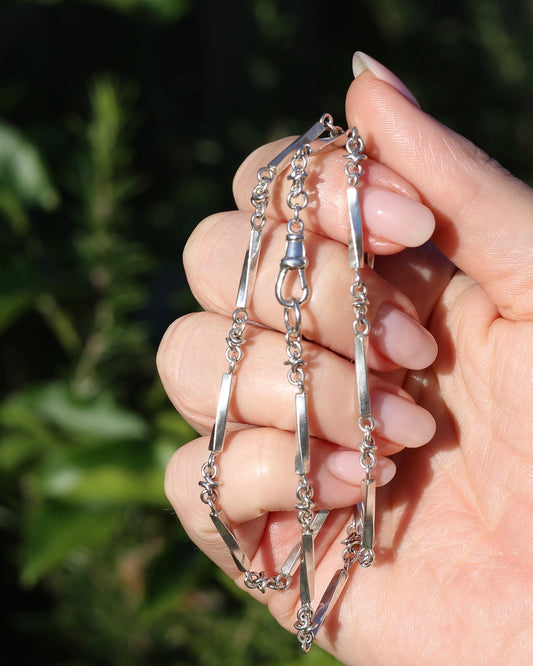 Vintage Silver Fancy Link Chain with Albert Clasp, 59cm or 23 inches, 21.6g