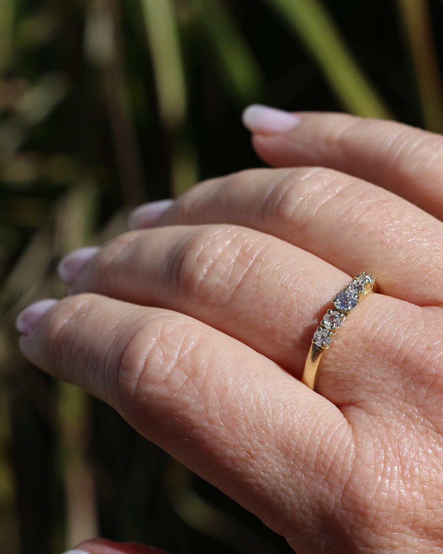 Five Stone Old Cut Diamond Ring approx 0.85ct, Claw Set, 18ct Yellow Gold, size T or 9.5