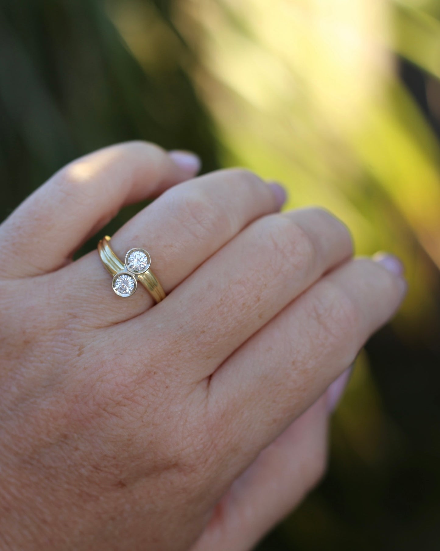 Vintage Toi Et Moi Two Stone Natural Diamond Ring, 18ct Yellow and White Gold Ring, size P1/2 or just over 7.75, 4.42g, with valuation