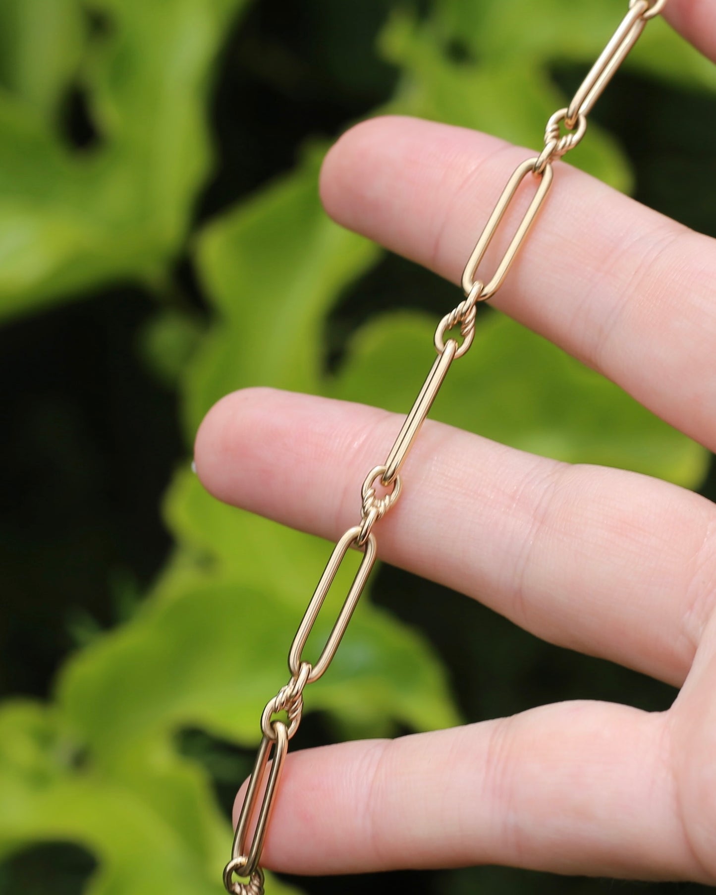 Vintique Trombone and Love Link Chain Single Albert Clasp, 9ct Gold, 51cm or 20 inches, 22.5g