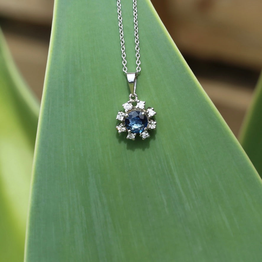 1.15ct Sapphire and Diamond Pendant, 14ct White Gold, with 9ct White Gold Chain