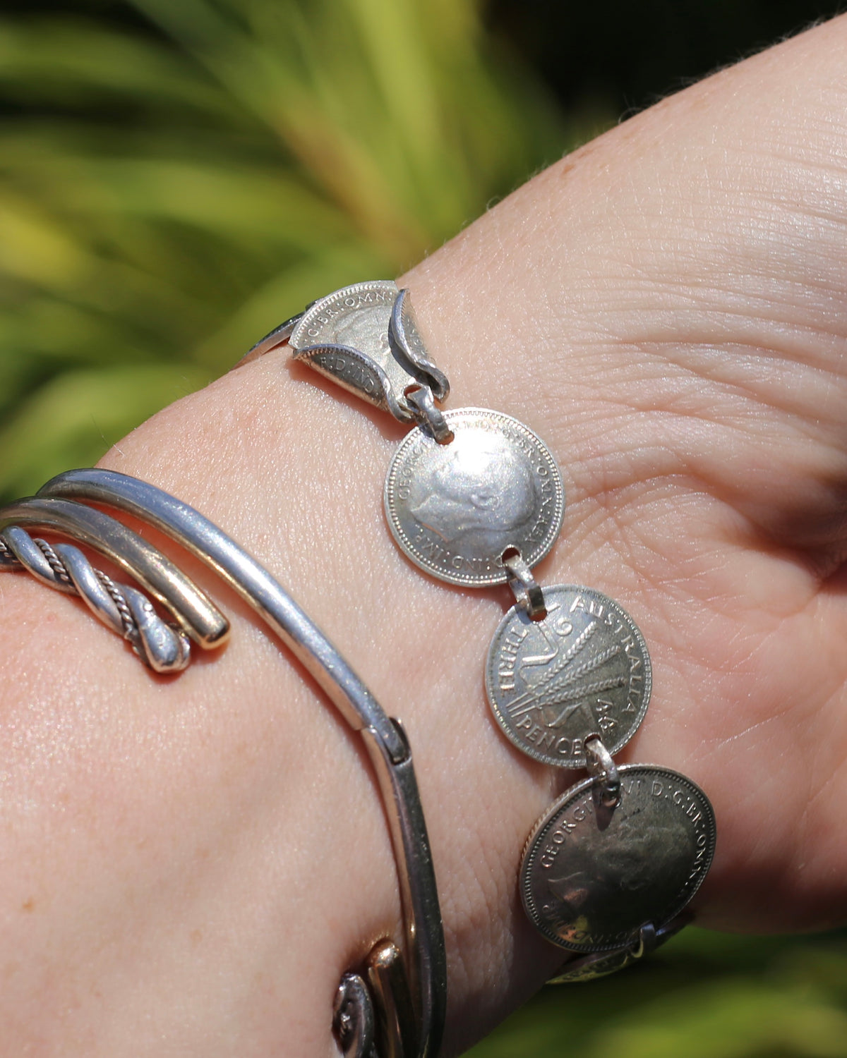 WWII Lucky Sixpence and Threepence Bracelet - coins 1938, 1942, 1943, 1944, 92.5% silver, 17.5cm or just under 7 inches, 19.83g