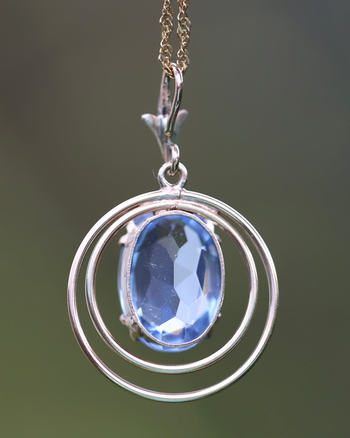Circa 1940s Blue Glass Pendant, 9ct Old Rosey Gold, 2.35g