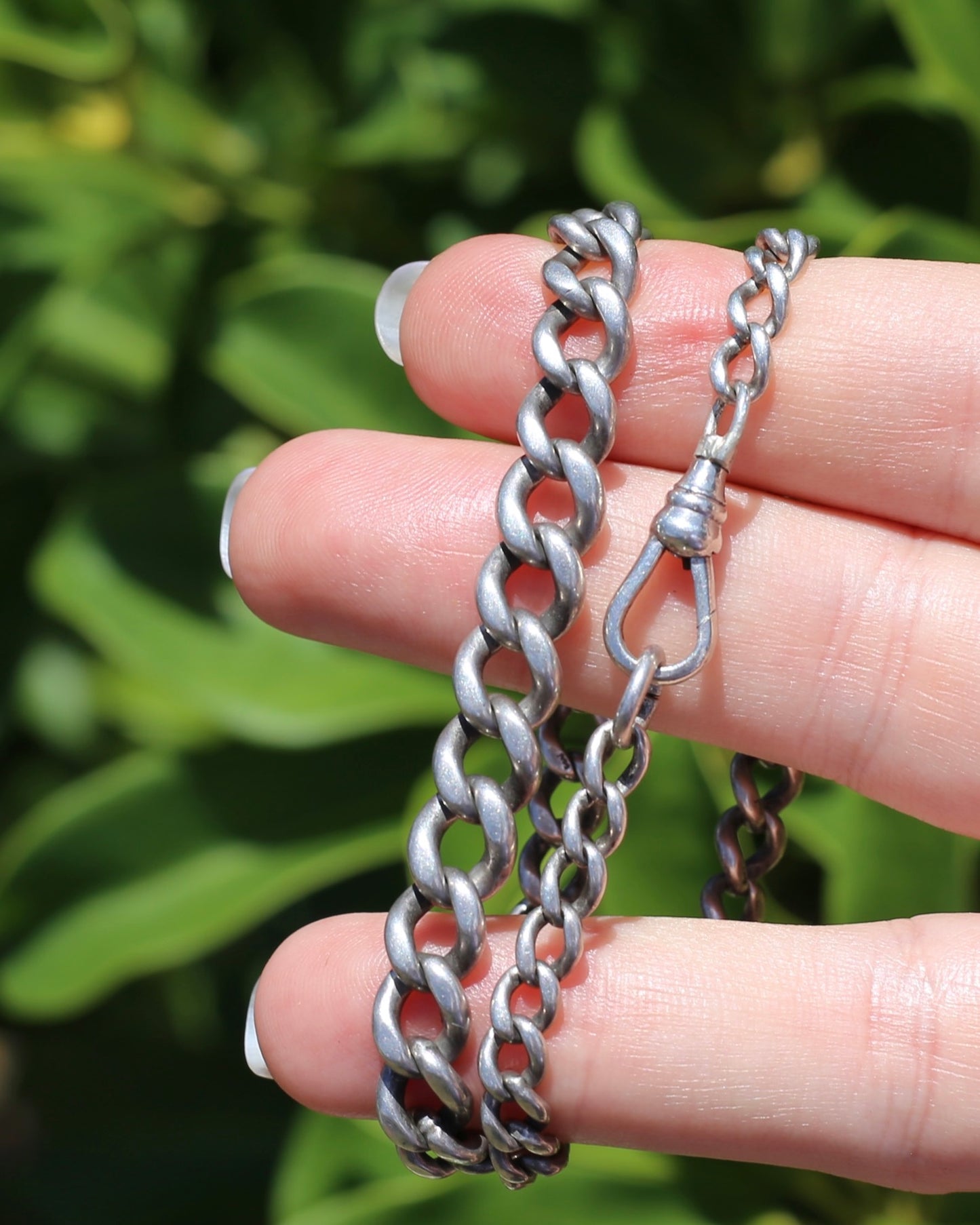 Vintique Uk Made Graduated Curb Sterling Silver Single Watch Chain with Albert Swivel, 34cm or 13.5 inches, 25.9g