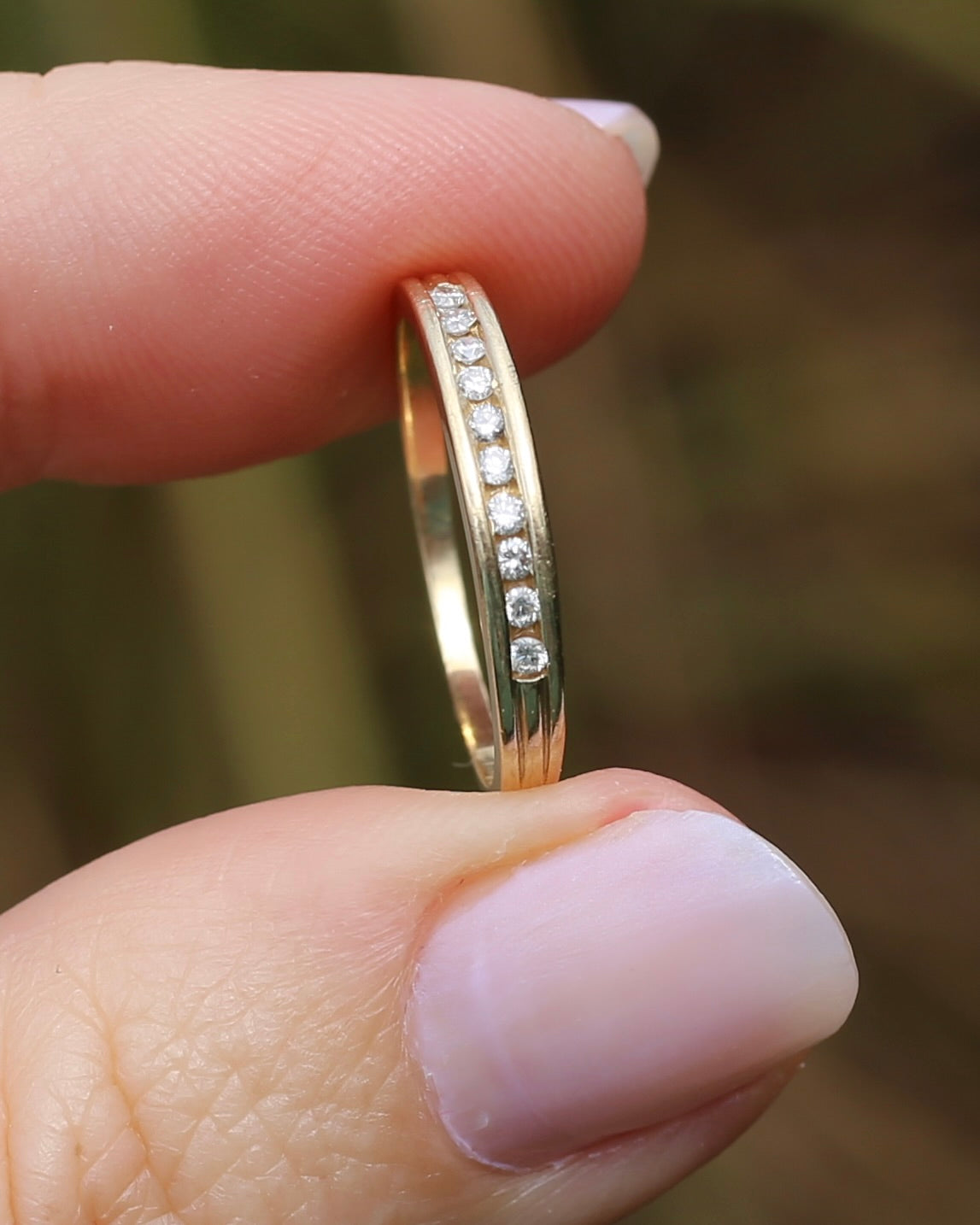 0.2ct Channel Set Natural Diamond Band, 9ct Yellow Gold, size P or just over 7.5, 1.78g