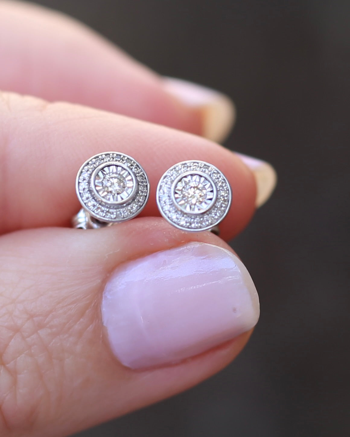 Natural Diamond Cluster Target Studs, 9ct White Gold, 7.5mm wide, 1.38g