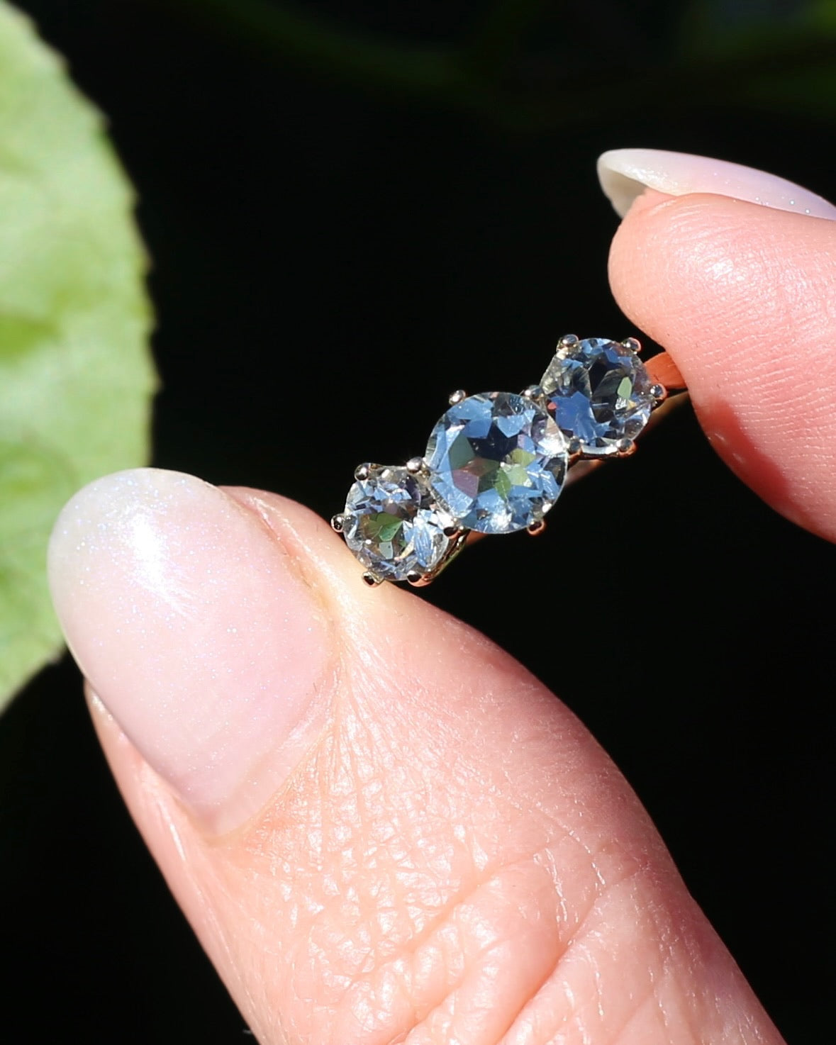 Prasiolite or Green Amethyst in Vintage Trilogy, 9ct Yellow Gold, size 7 or N1/2