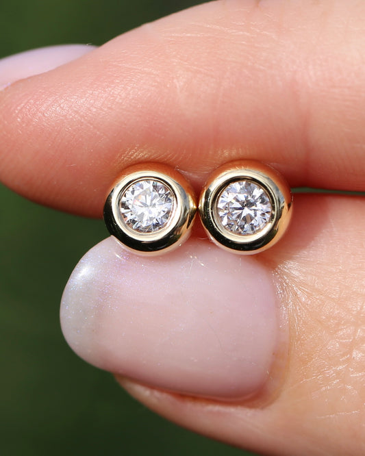 7mm Round Gold Bezel Set Studs, 9ct Yellow Gold, 0.65g