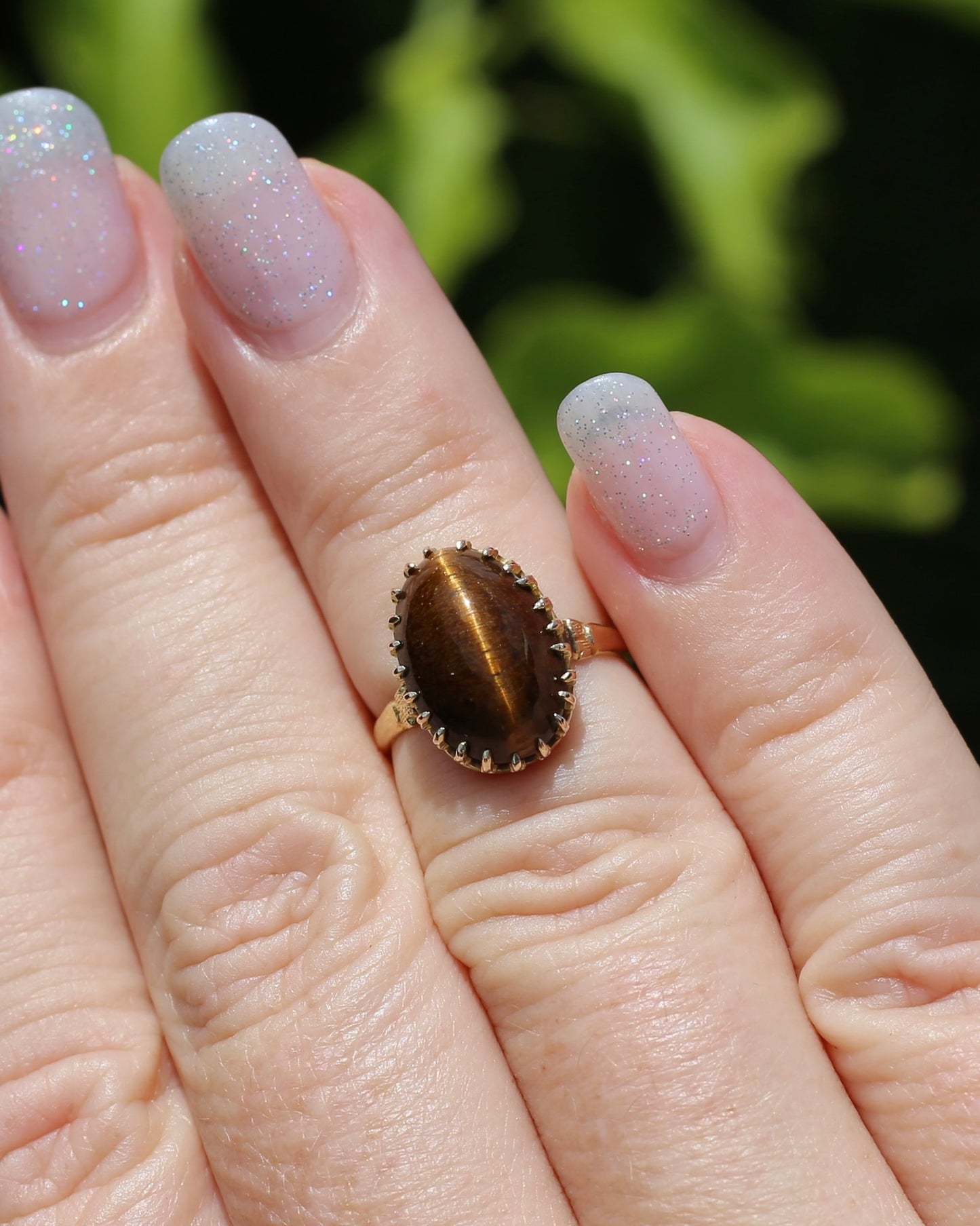 Second Glance - Antique Birmingham Made 1922 Tiger Eye Cabochon Ring, 15ct Yellow Gold, size I or 4.25, 2.27g