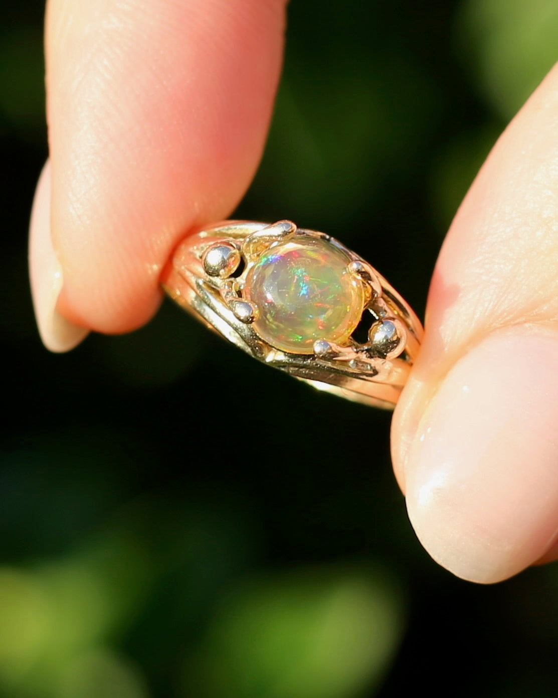 Mexican Opal Cabochon Ring, 14ct Yellow Gold, size 6 or L1/2