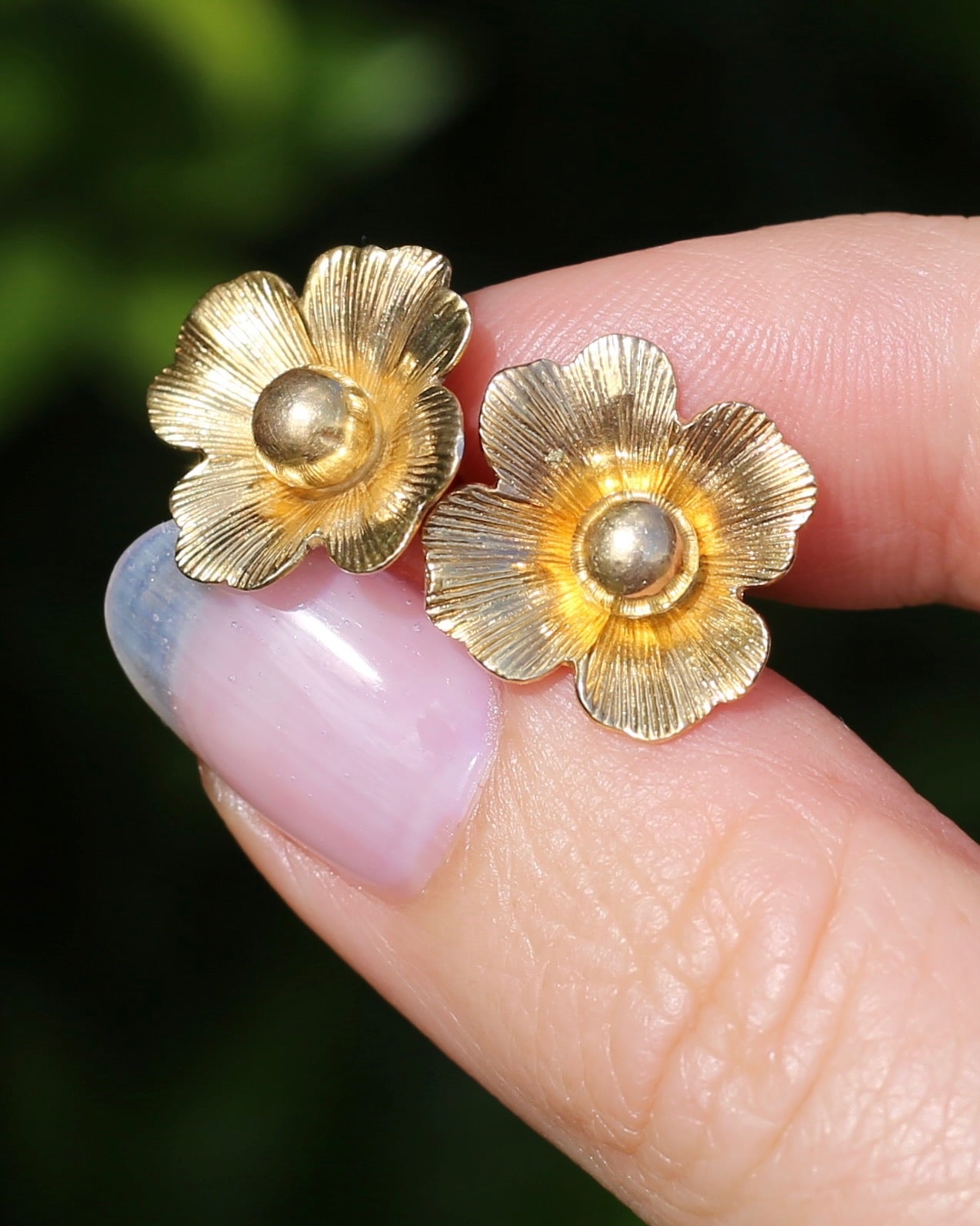 Vintage 1950s Large Floral Earring Studs, 9ct Gold (14K butterflies), Birmingham Made, 3.27g
