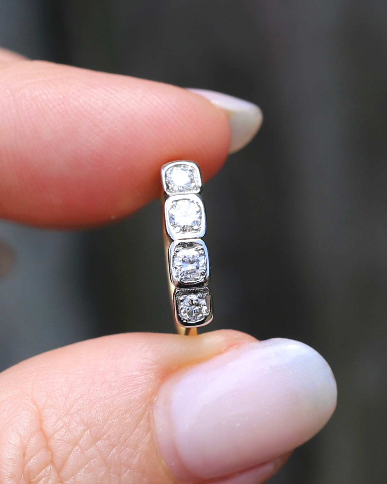 Circa 1930s Four Stone "Quadrillo" Diamond Ring, 18ct Yellow Gold and Paladium, size just over K1/2 or just over 5.5, 3.04g, with valuation