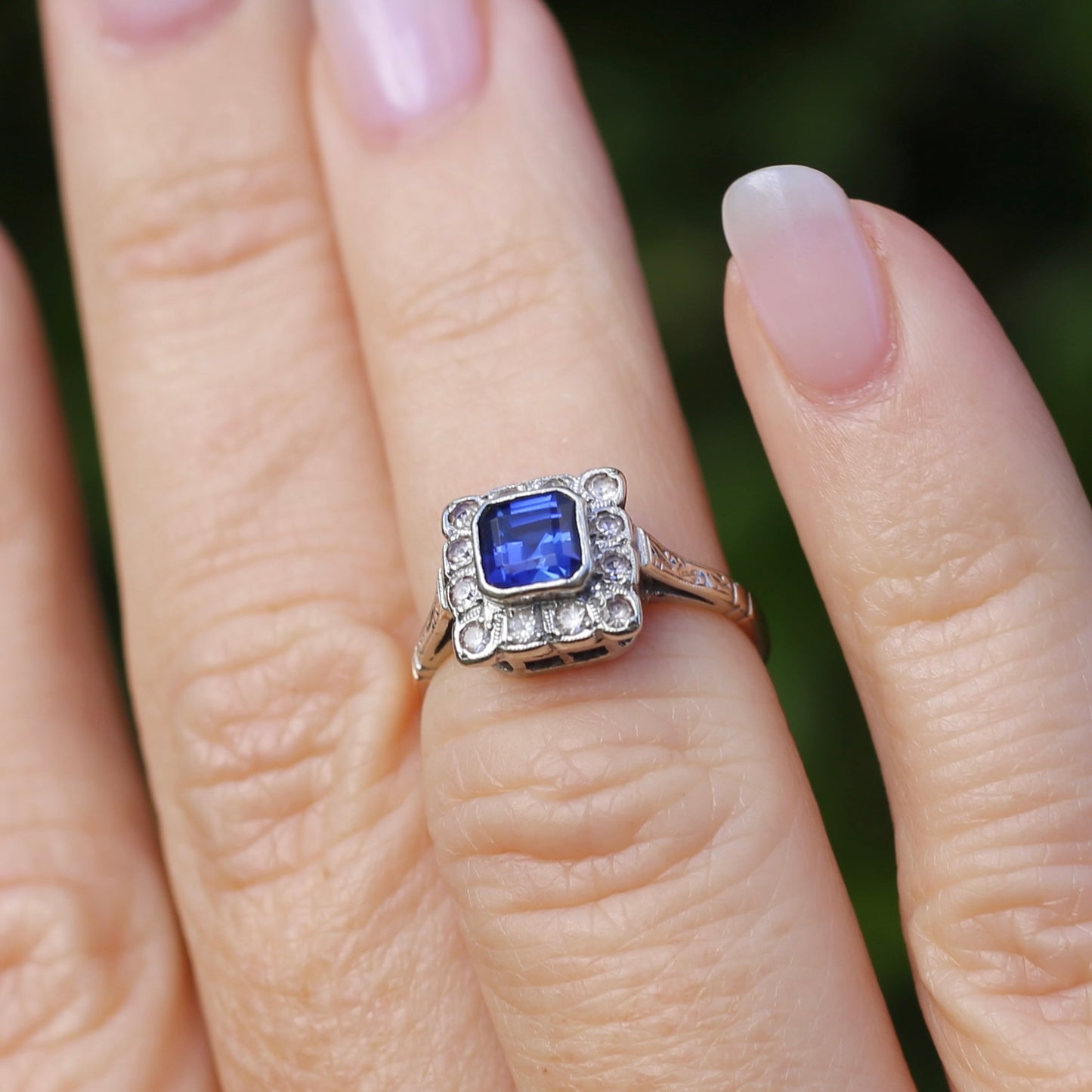 1930s Mixed Metal, Sapphire and White Spinel Halo Ring, 9ct Yellow and White Gold, size J1/2 or 5