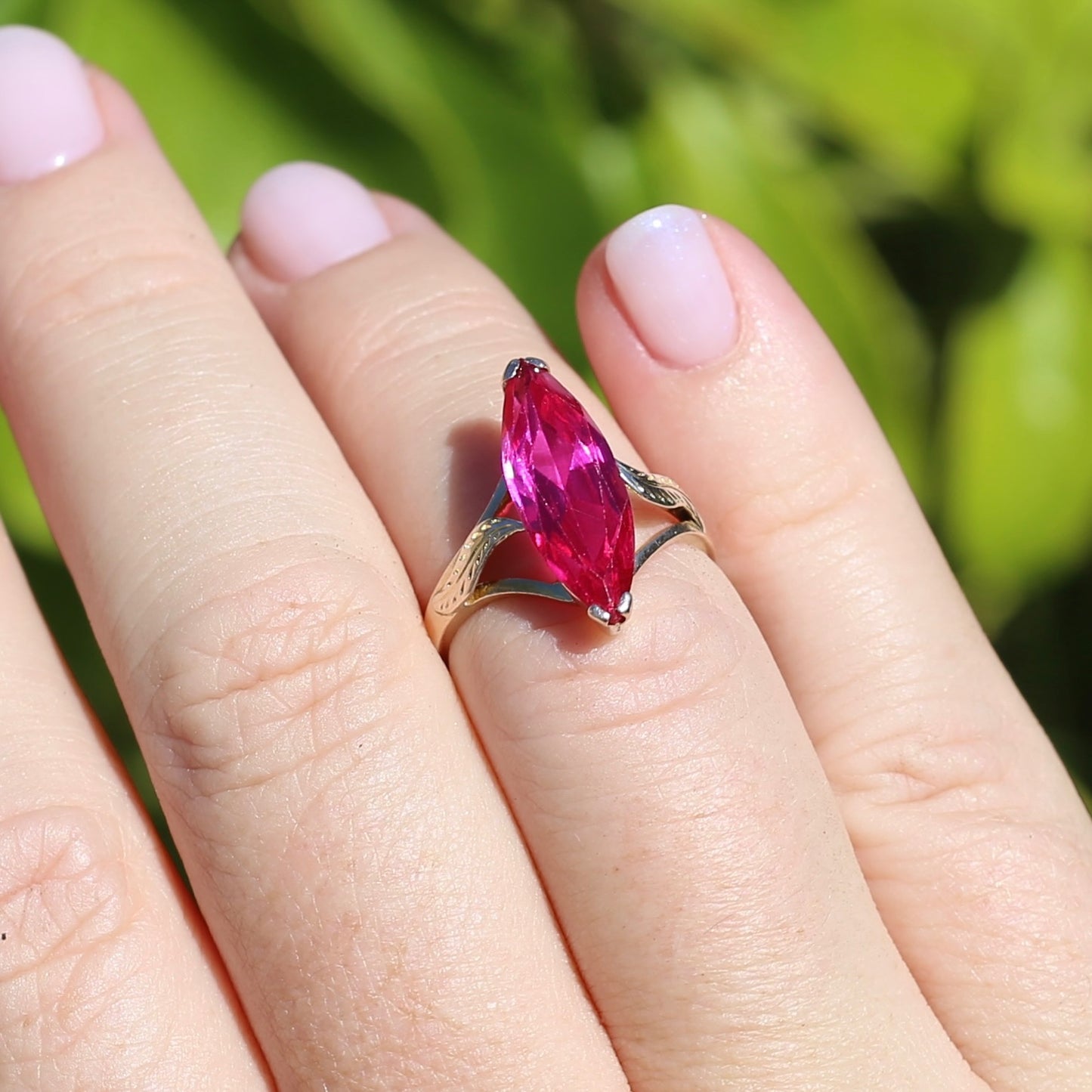 Mid Century Russian Synthetic Ruby Ring, 14ct Rosey Gold, size L1/2 or 6