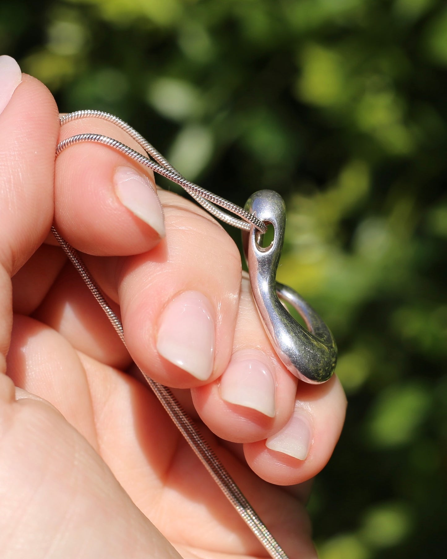 Chunky Heart Slider Pendant on Silver Snake Chain, 16.28g