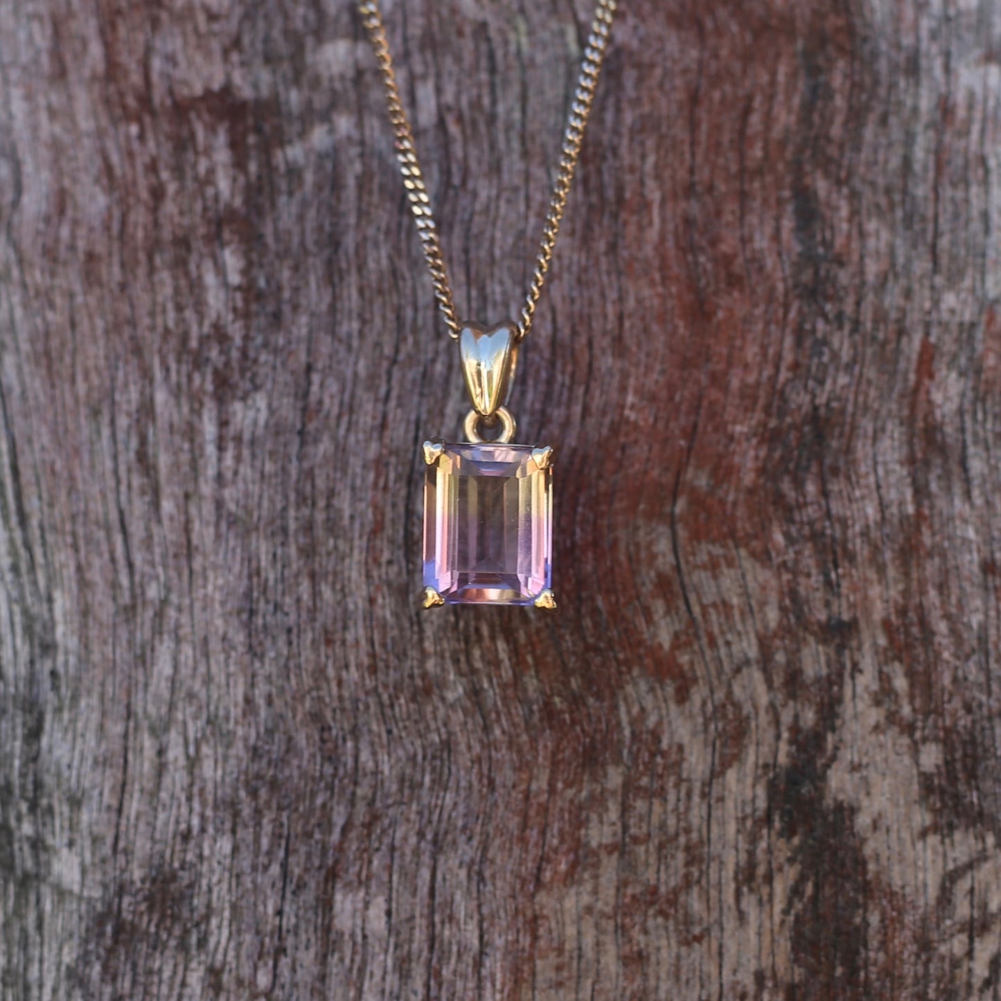 Emerald Cut Ametrine Pendant, 9ct Yellow Gold, 1.92g