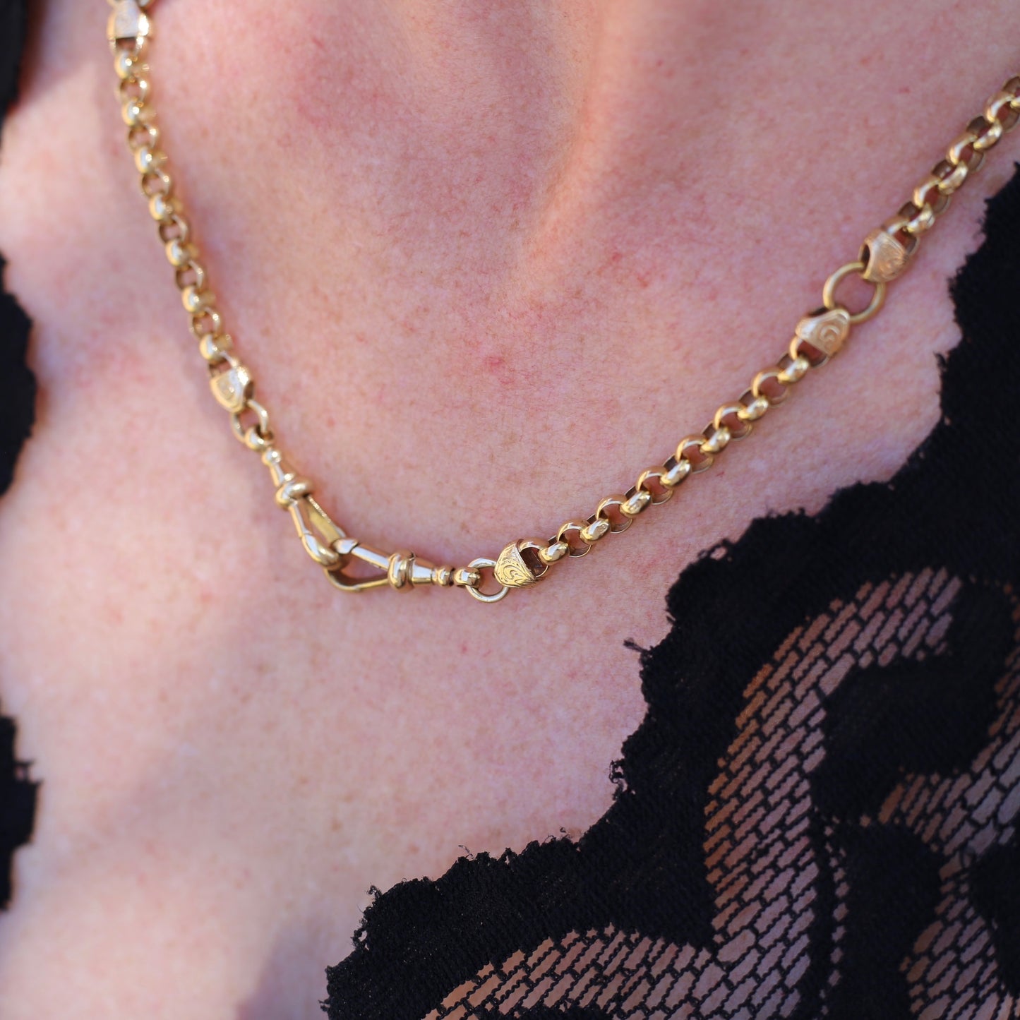 Vintage Belcher Chain with Gorgeous links and Double Albert Clasp, 9ct Gold, 49cm 23.62g