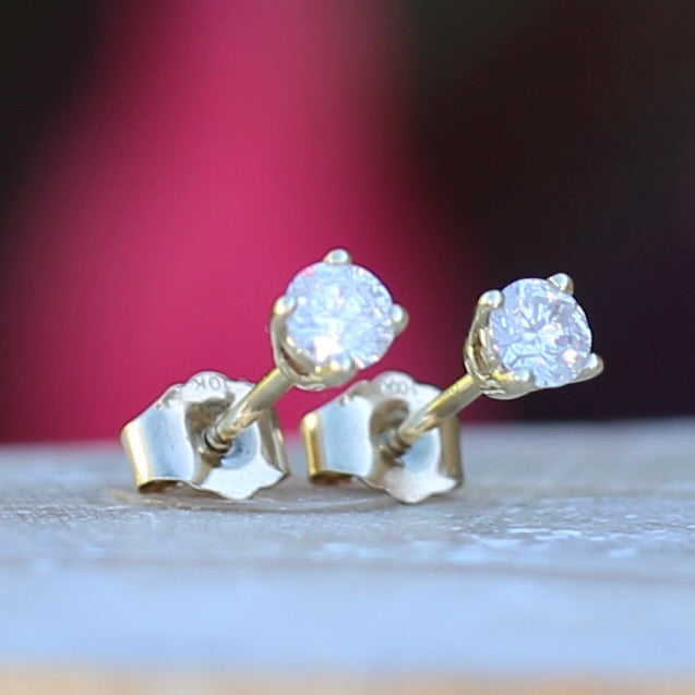 0.35ct TDW Diamond Studs, 10ct Yellow Gold Studs, 4 Claw Gold, 10ct Yellow Gold