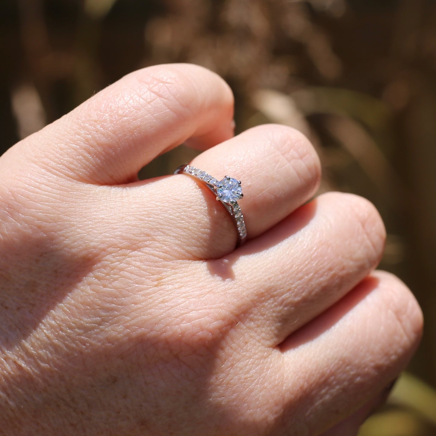 On hold Early Brilliant Cut 0.45ct Diamond Ring, with Grain Set Diamond Shoulders, 18ct White Gold, size 6.5 or M1/2