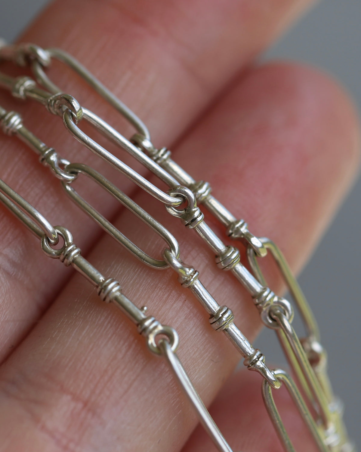 Delicate Trombone and Fancy Link Necklace with Albert Clasp and Detachable T-bar, Sterling Silver, 46cm or just over 18 inches, 10.83g