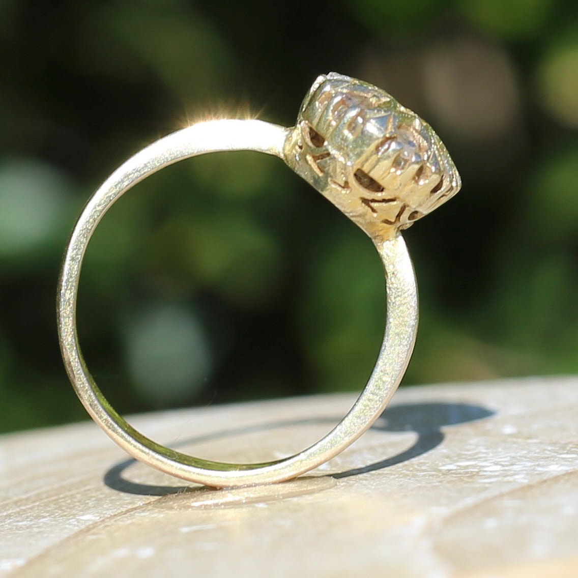 Rustic Handmade Likely Victorian Rose and Table Cut Diamond & Quartz Ring, approx 12ct Yellow Gold, size T or 9.5