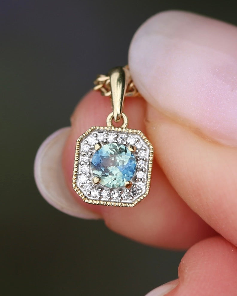4mm Parti and Diamond Pendant, 9ct Yellow and White Gold, 0.52g