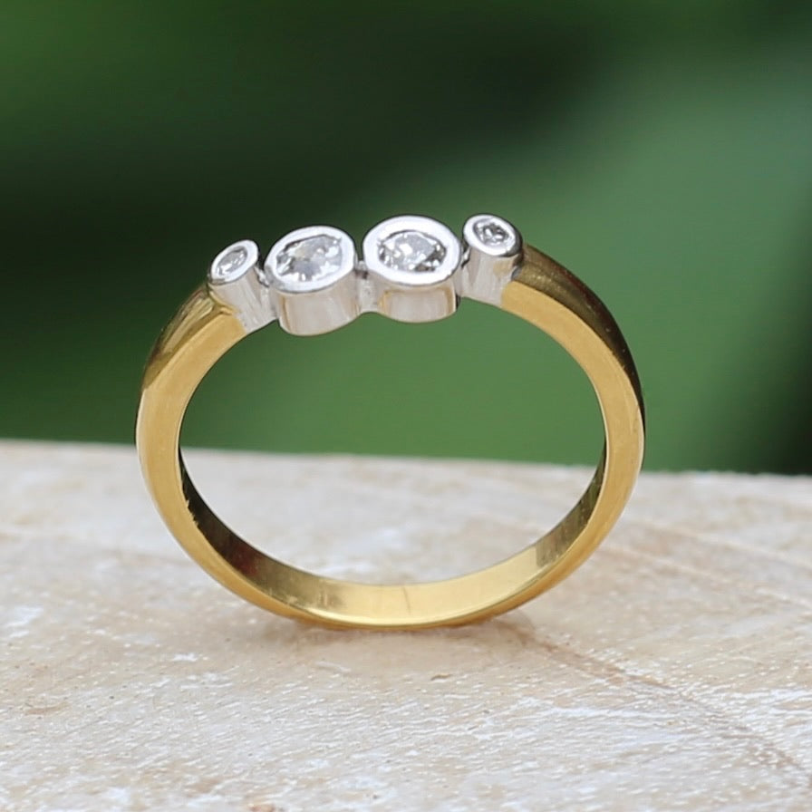 Old Cut & Single Cut Diamond in Modern Made Bezel Set Curved Band, 18ct Yellow and White Gold, size K or 5.5