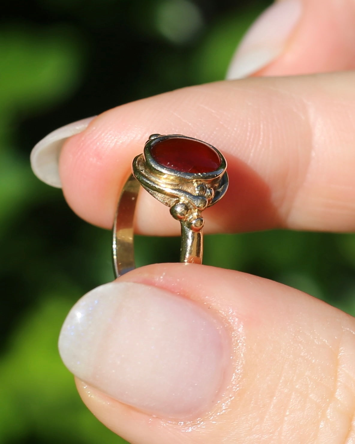 Bezel Set Carnelian Cabochon Signet Type Ring, 9ct Yellow Gold, size I1/2 or 4.5