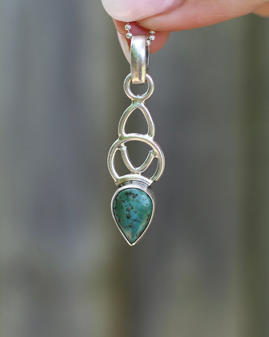 Natural Turquoise and Celtic Inspired Pendant, Sterling Silver, 4.8g