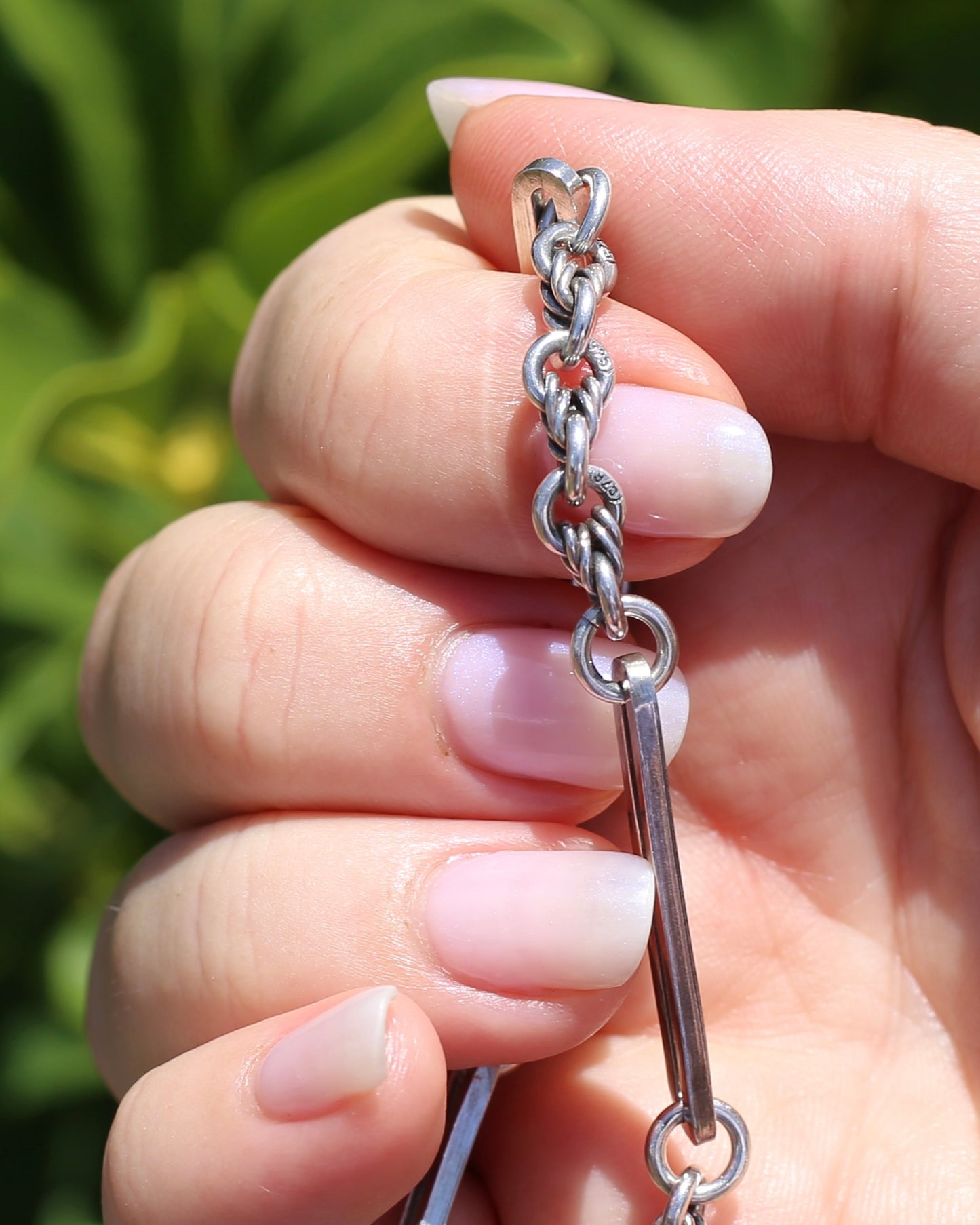 Love Link and Trombone Link Bracelet or Extender with Albert Clasp, Sterling Silver, 7.75 inches or 19.5cm, 11.88g