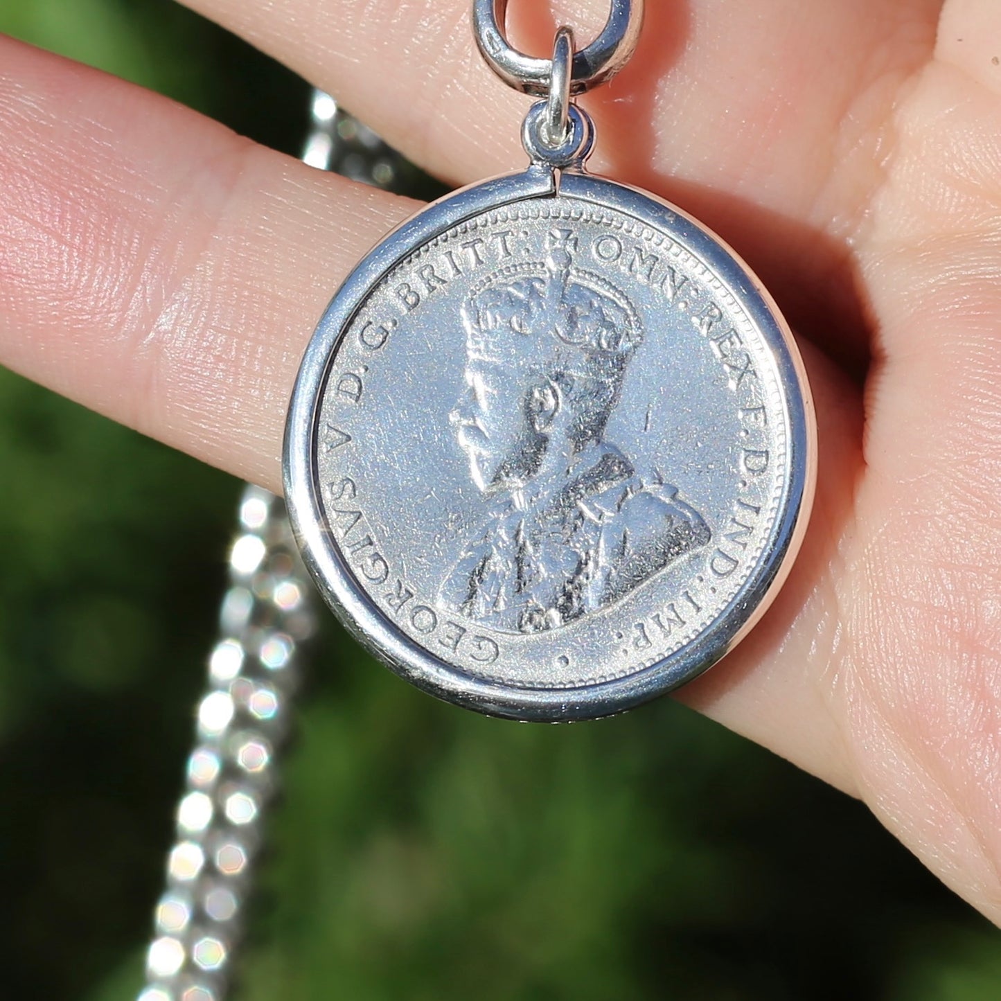 Australian Sterling Silver Shilling Pendants 1928 1931 and 1935, in Silver Bezel Frames, 6.6g