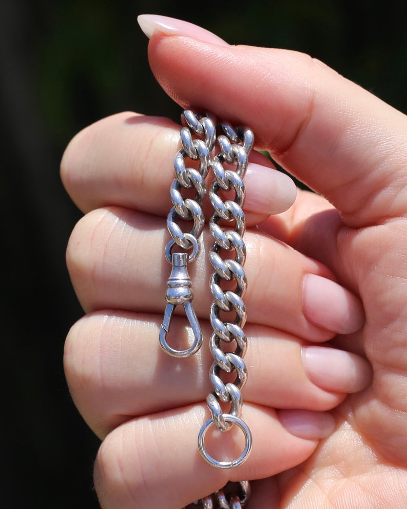 Vintage Silver Albert Chain, Likely American Made,  Swivel Albert Clasp, Sterling Silver, 50cm on 19.75 inches, 61.5g
