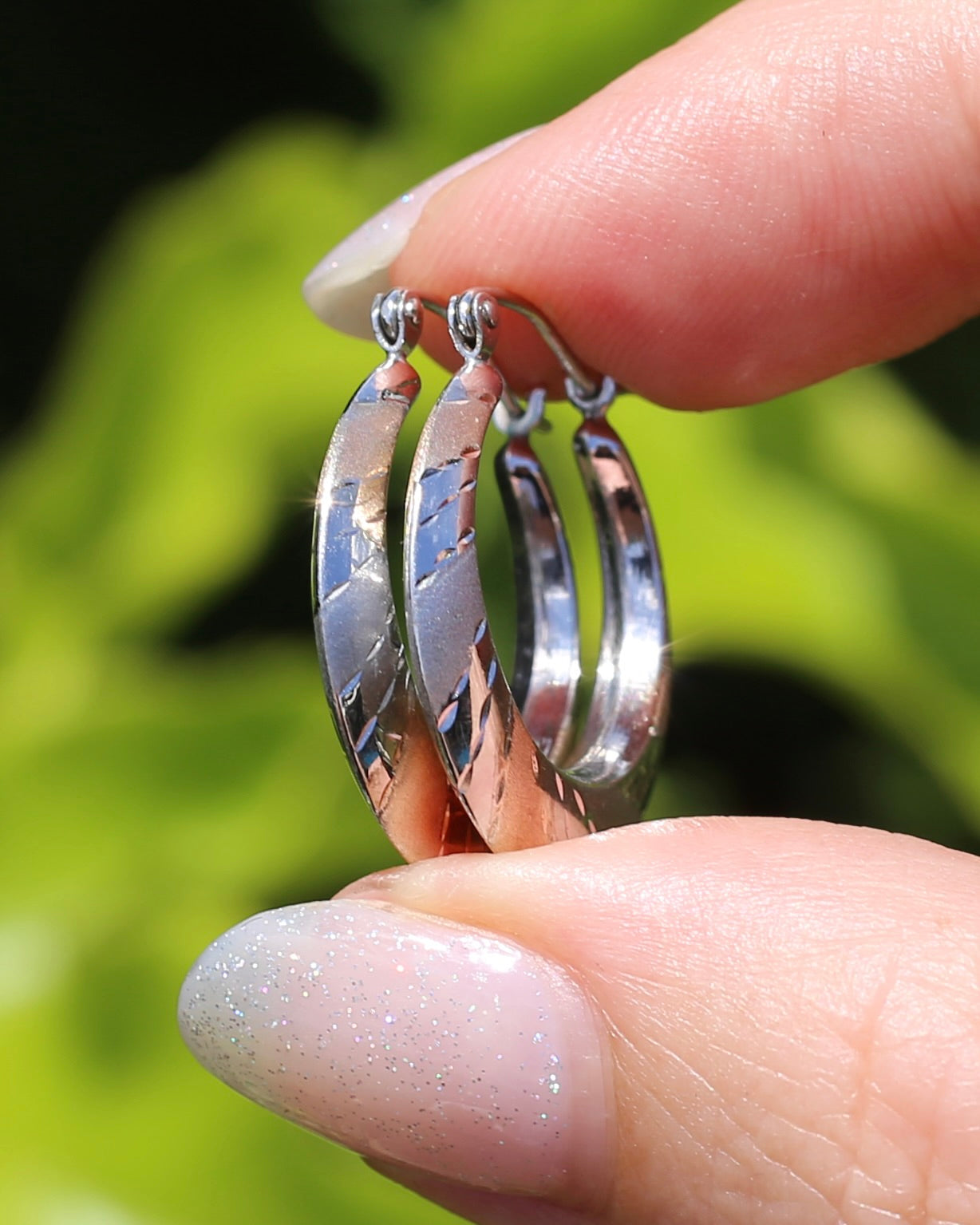 Silver and 10% Gold Hoops, Sterling Silver, Rose and White Gold, 22mm, 1.69g