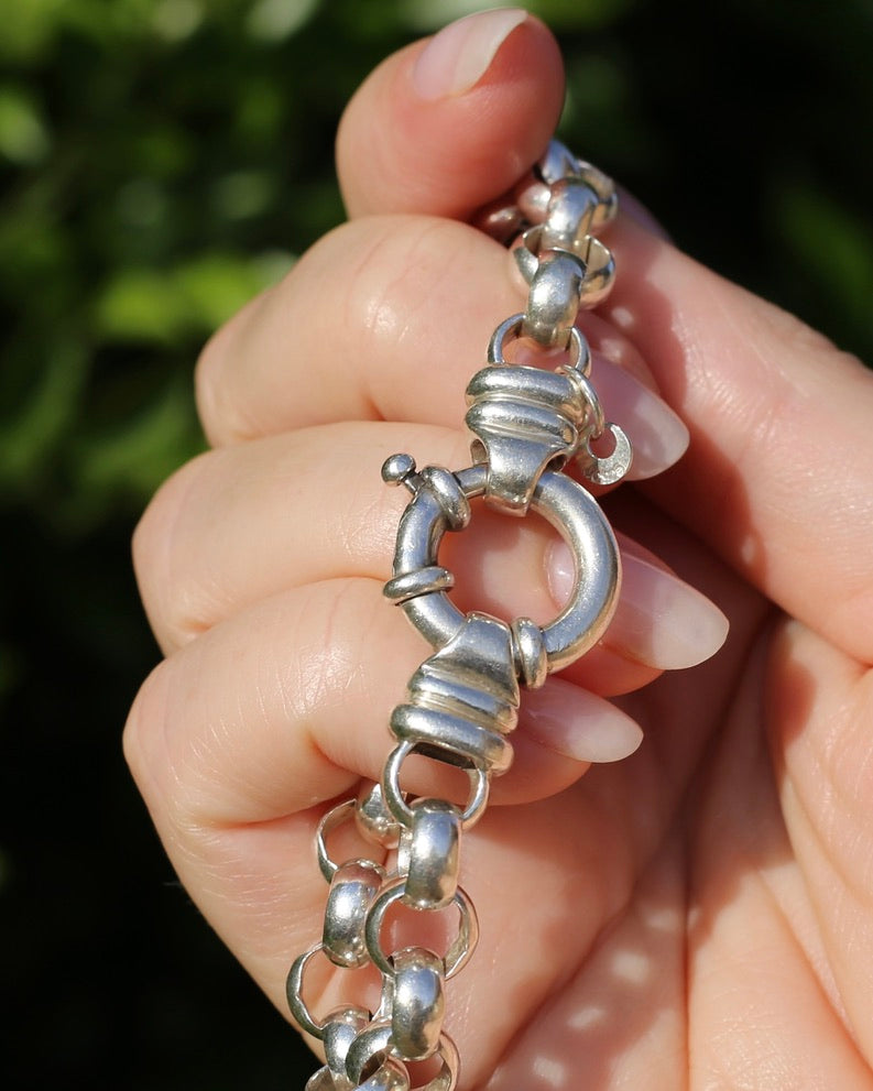 Vintage Sterling Silver Belcher Bracelet, Italian Bolt Clasp, 18.5cm or 7.25 inches, 29.9g