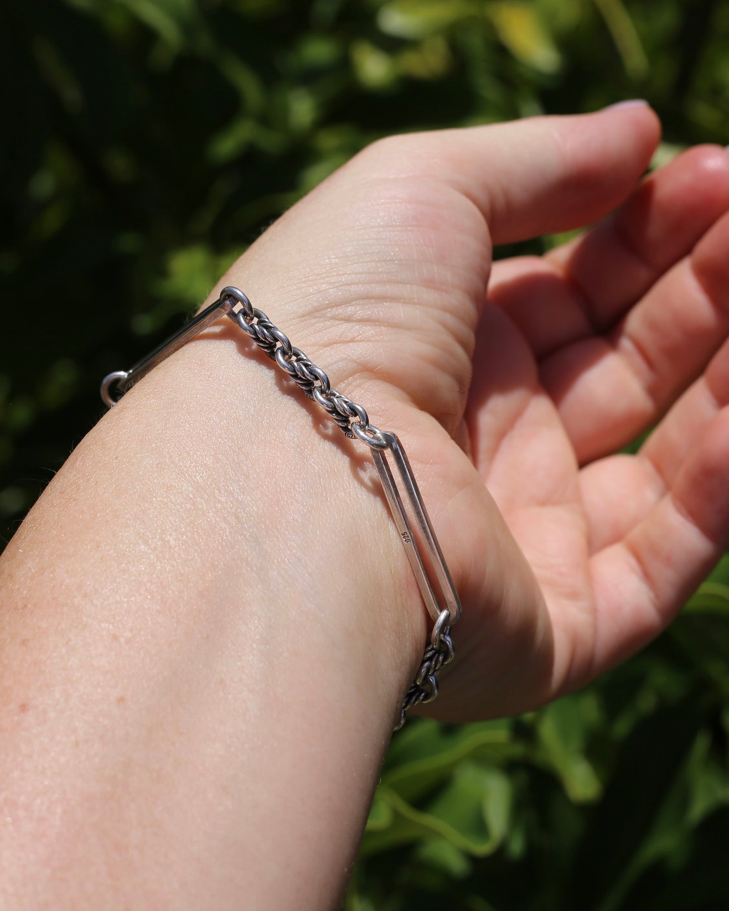 Love Link and Trombone Link Bracelet or Extender with Albert Clasp, Sterling Silver, 7.75 inches or 19.5cm, 11.88g