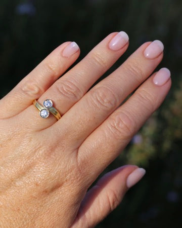 Vintage Toi Et Moi Two Stone Natural Diamond Ring, 18ct Yellow and White Gold Ring, size P1/2 or just over 7.75, 4.42g, with valuation