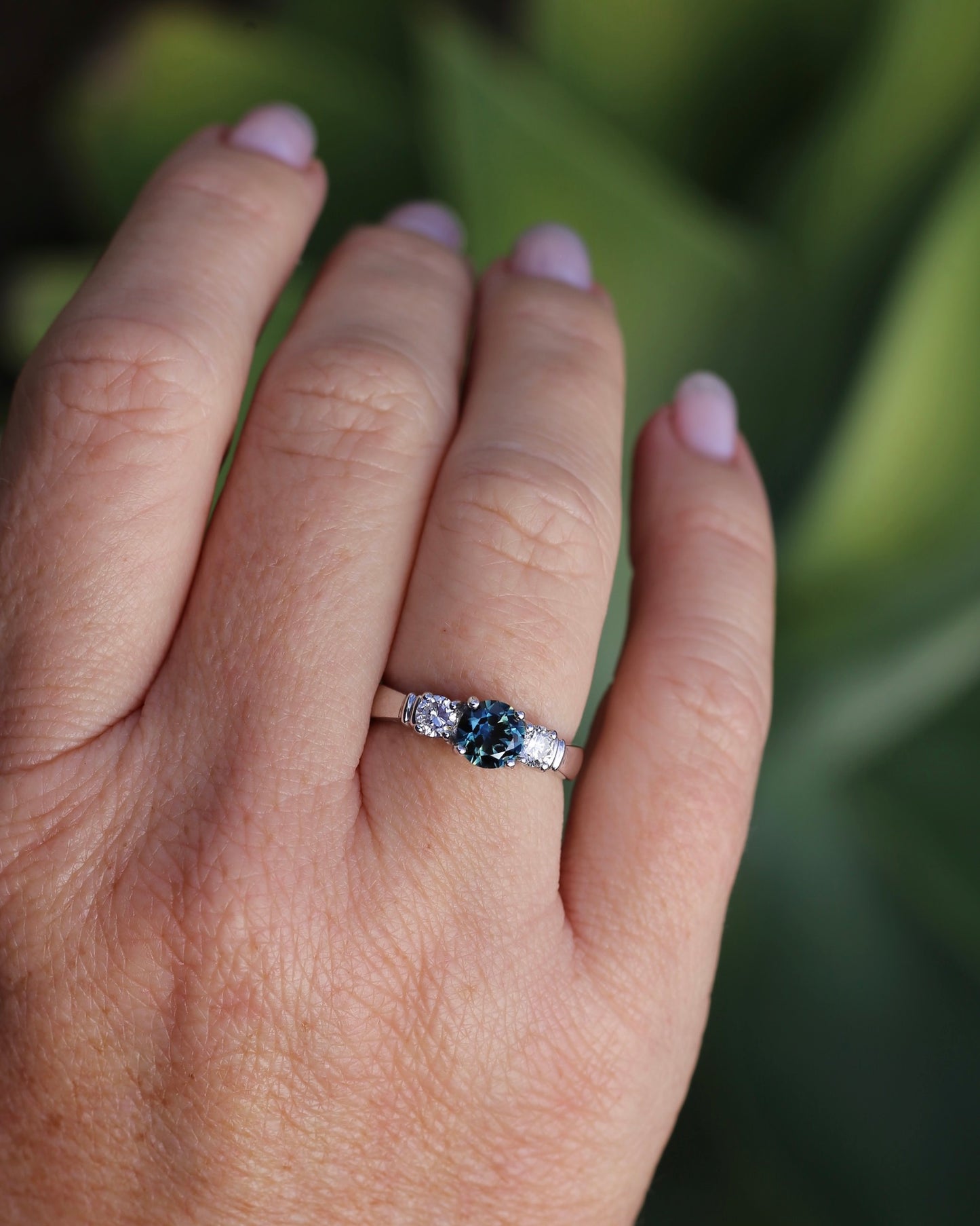 Unheated Eye Clean Parti Sapphire and Natural Diamond Trilogy, 9ct White Gold, size O1/2 or 7.5, 3.01g, with valuation