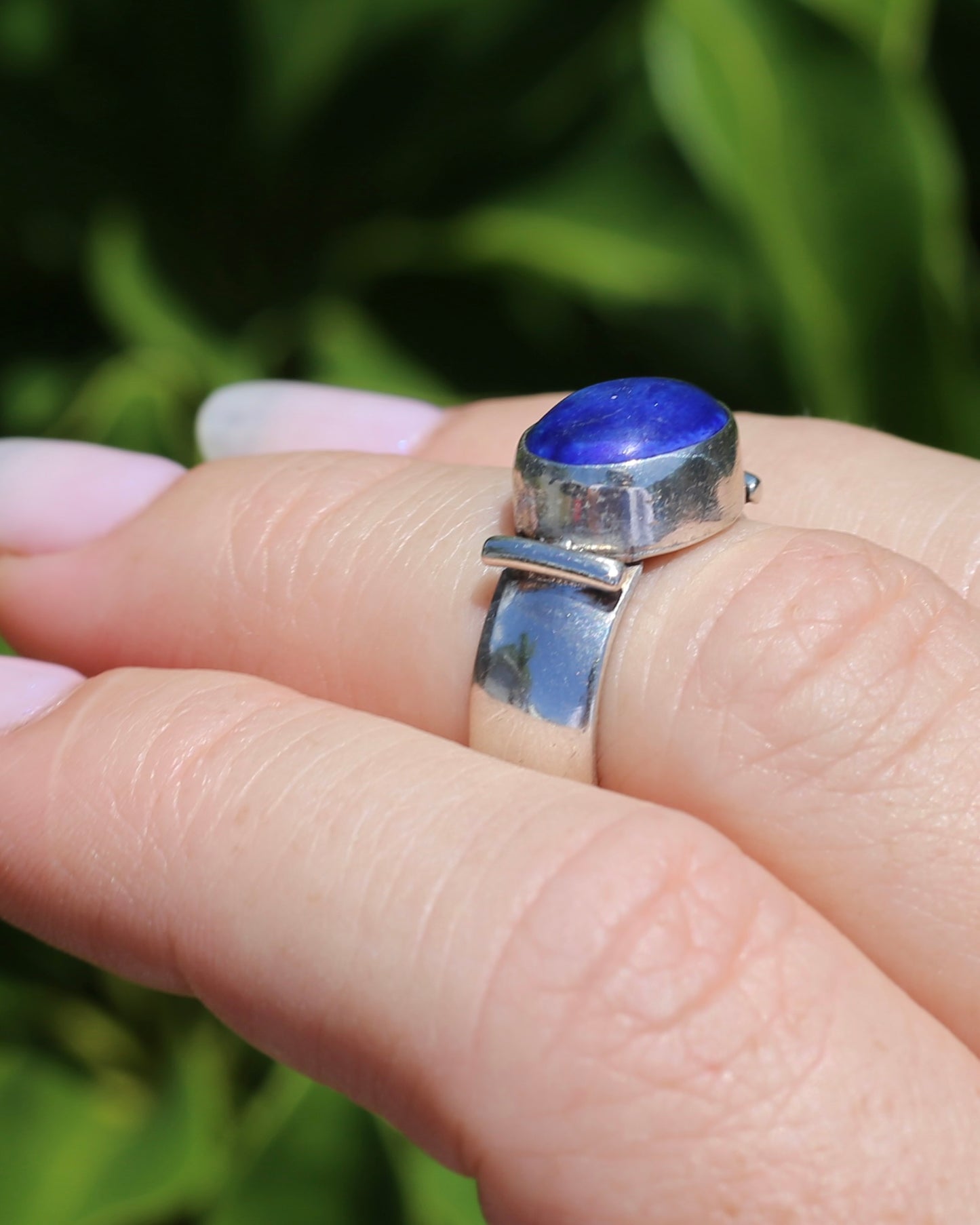 East West Set Oval Lapis Lazuli, Sterling Silver, size P or 7.5 fits about N-N1/2 due to width, 6.12g