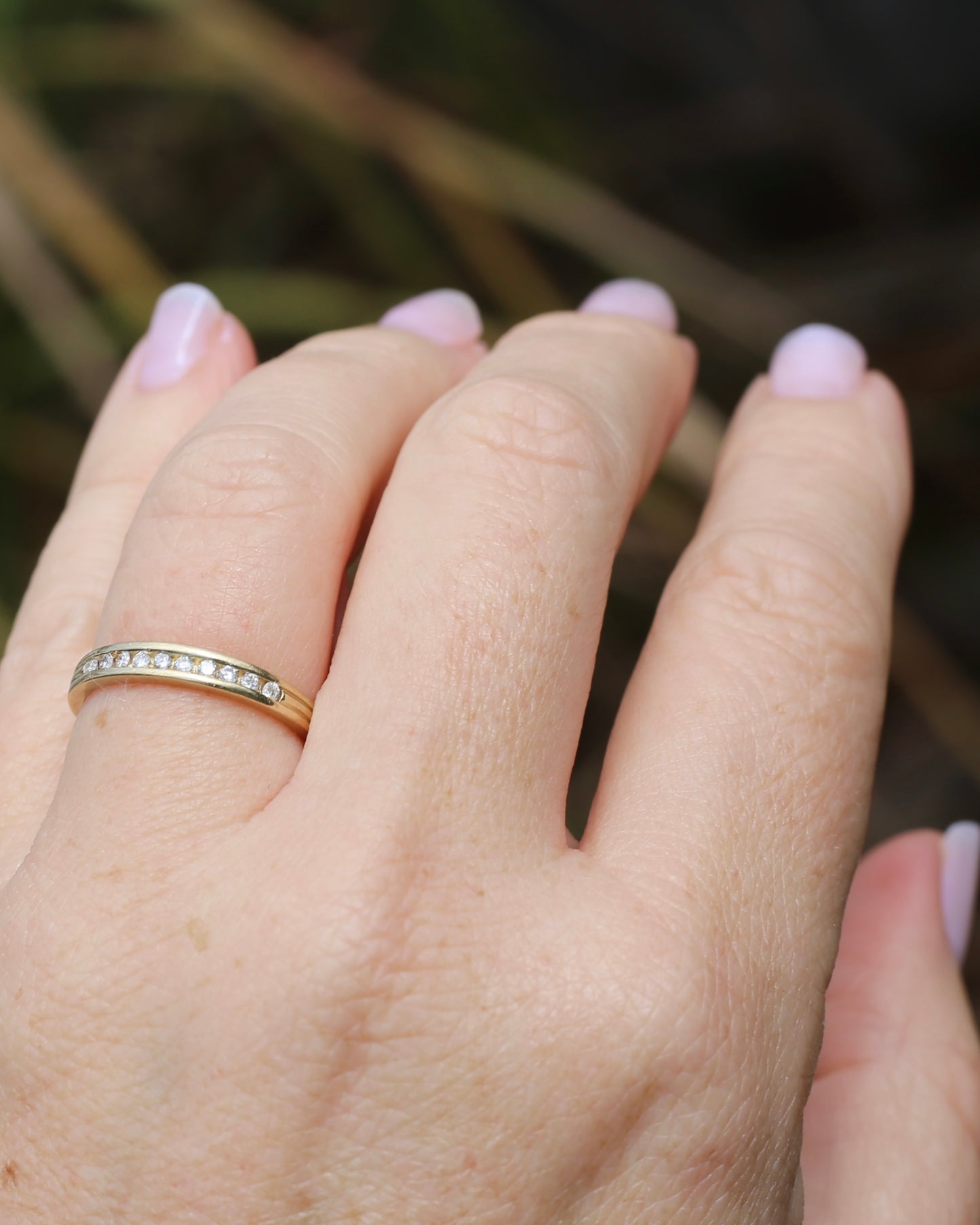 0.2ct Channel Set Natural Diamond Band, 9ct Yellow Gold, size P or just over 7.5, 1.78g