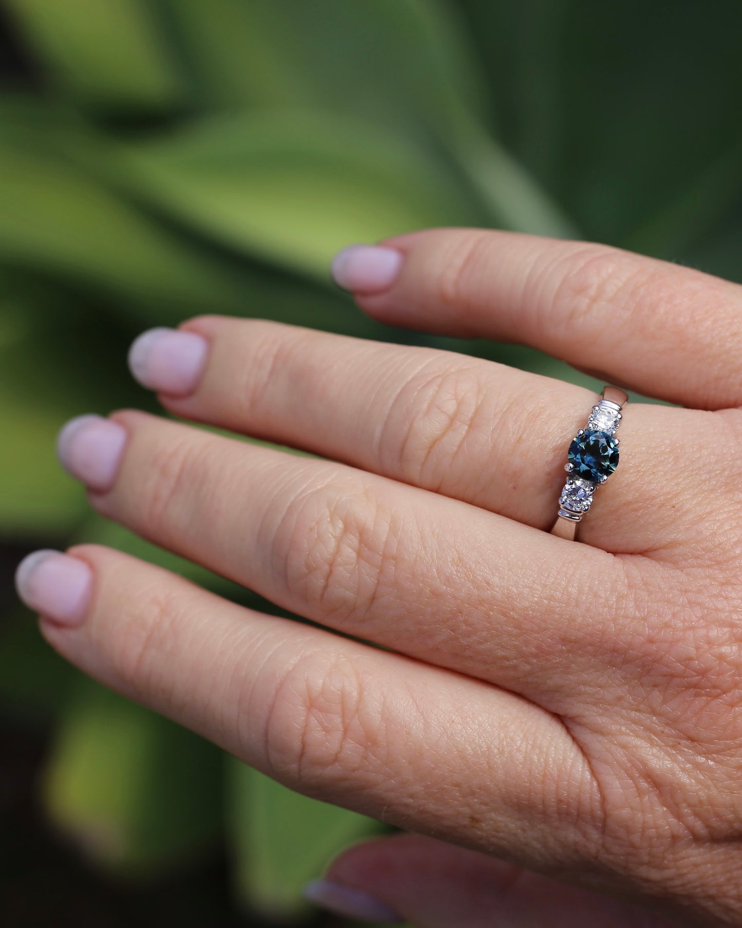 Unheated Eye Clean Parti Sapphire and Natural Diamond Trilogy, 9ct White Gold, size O1/2 or 7.5, 3.01g, with valuation