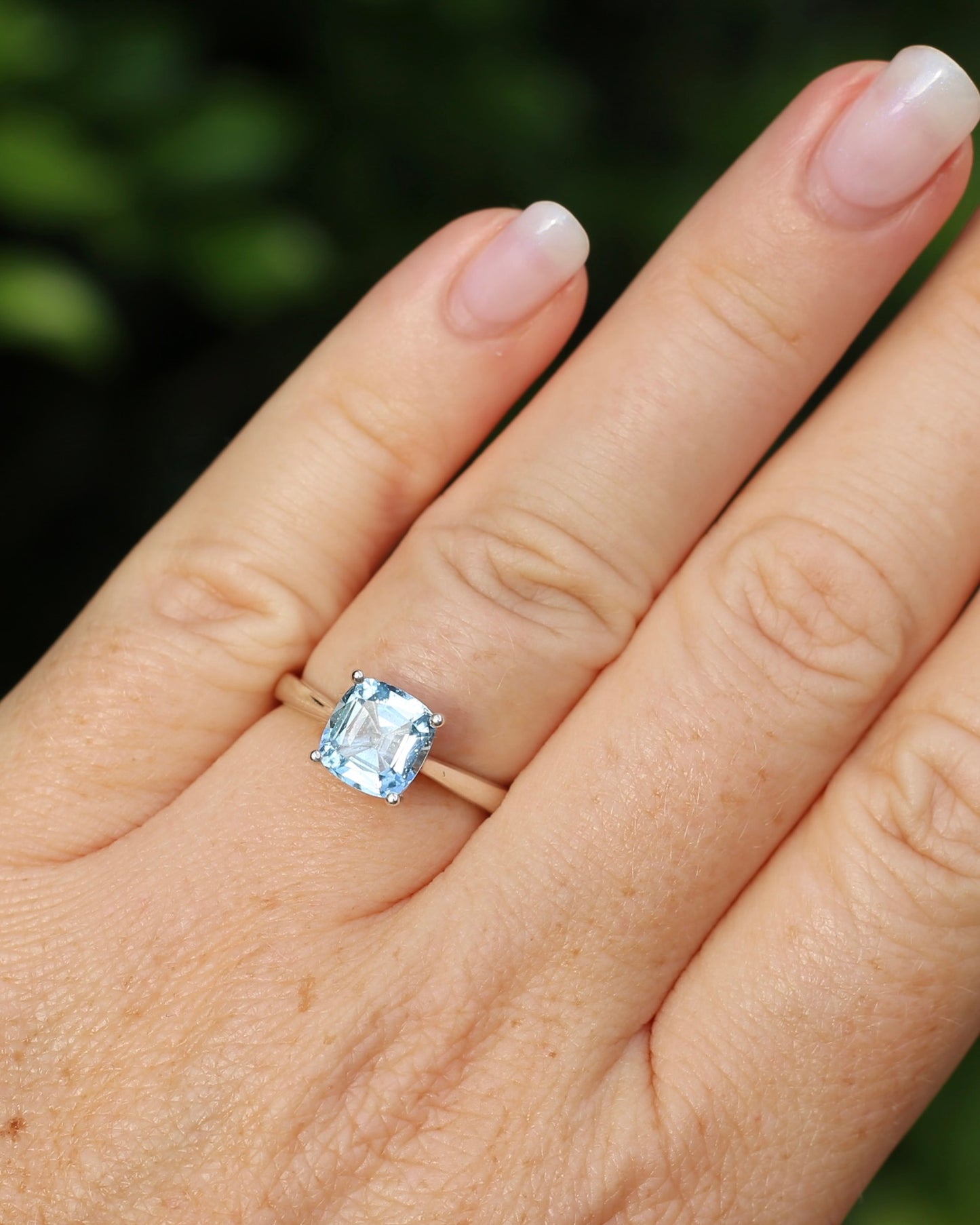 2.35ct Cushion Cut Blue Topaz Ring, Sterling Silver, size O1/2 or 7.25, 2.35g