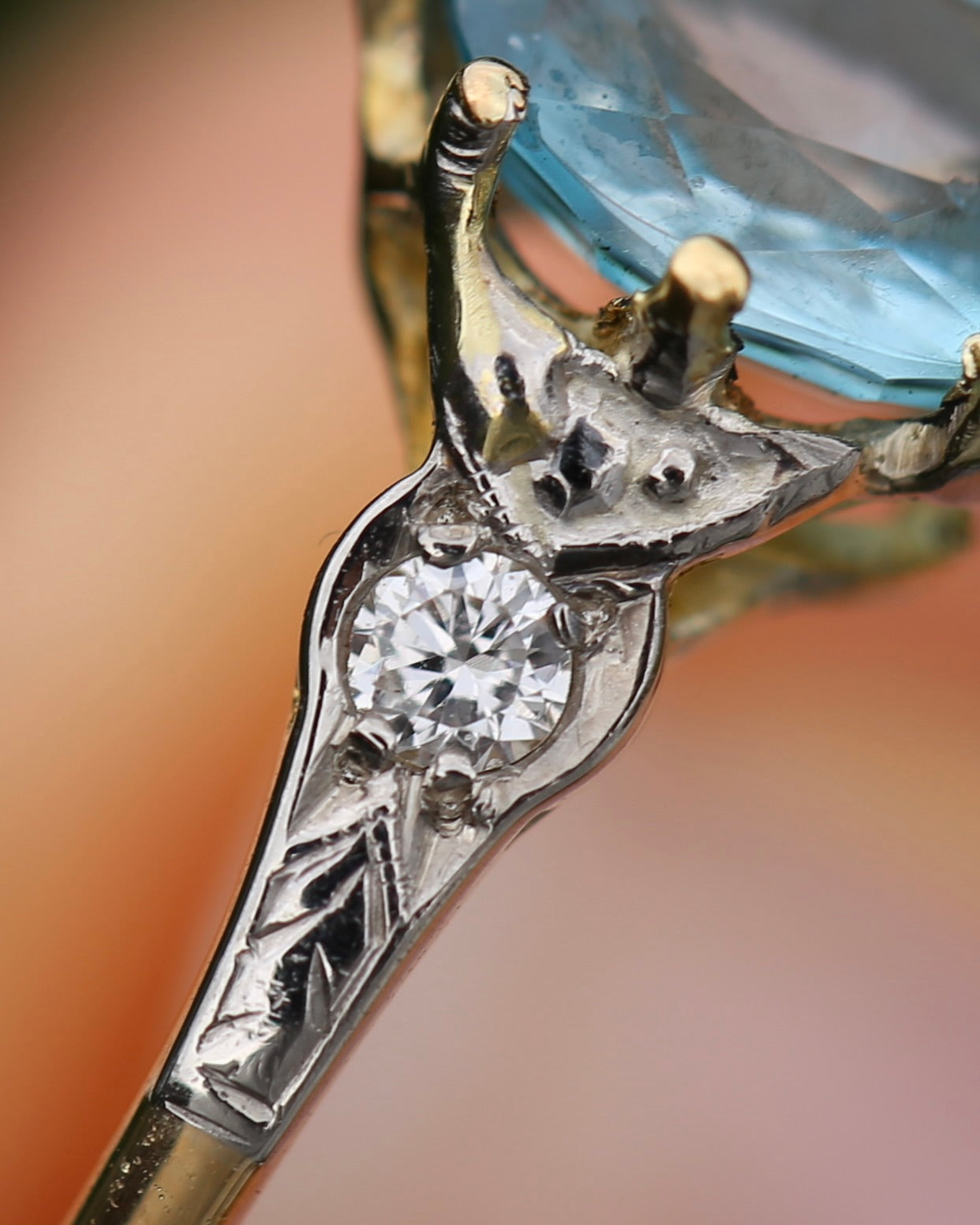 Circa 1930s Art Deco Blue Zircon and Diamond Ring, 18ct size just over M1/2 or 6.5, 2.80g