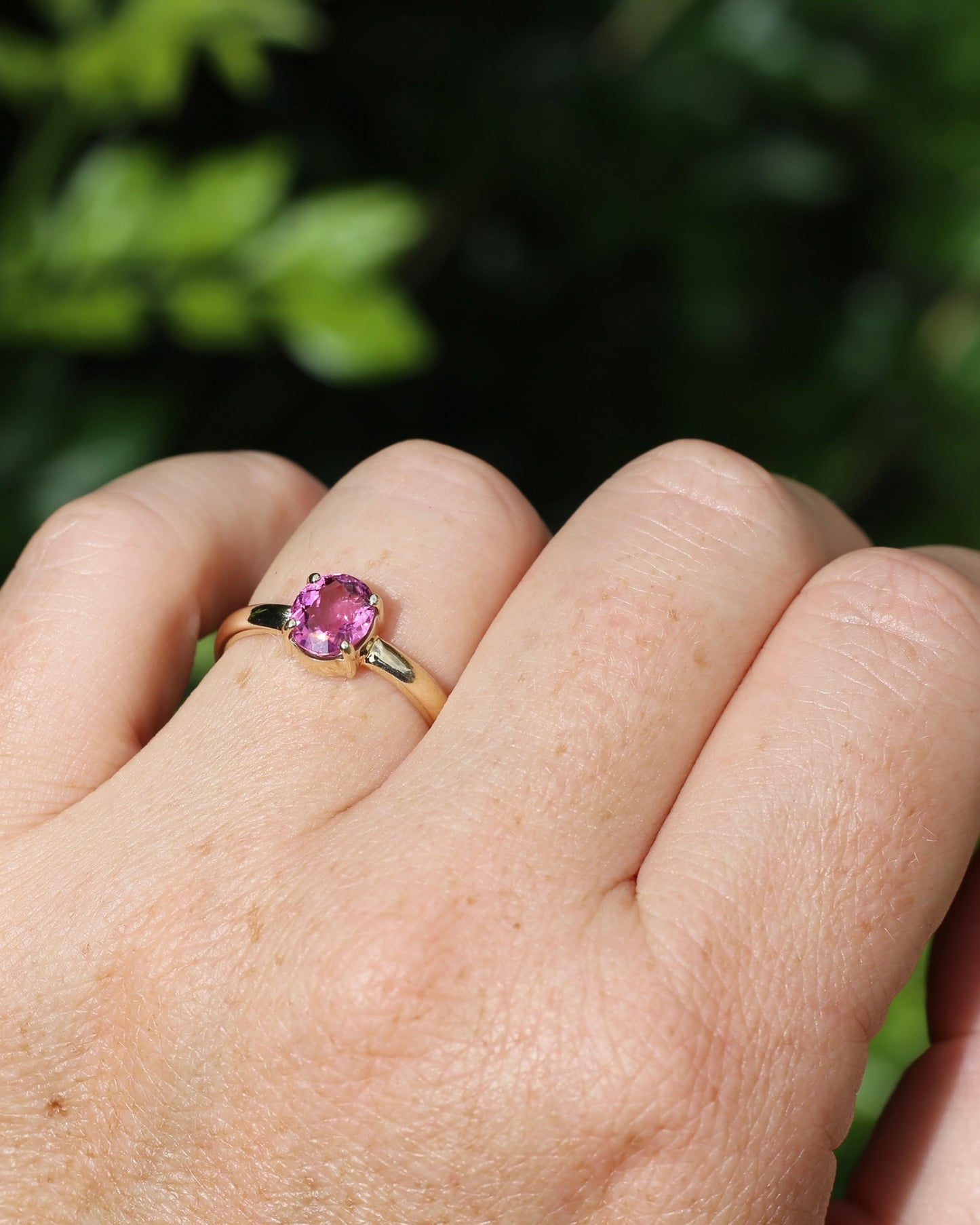 1.28ct Oval Natural Pink Rubellite Tourmaline, Claw Set in 9ct Yellow Gold, size 9 or S