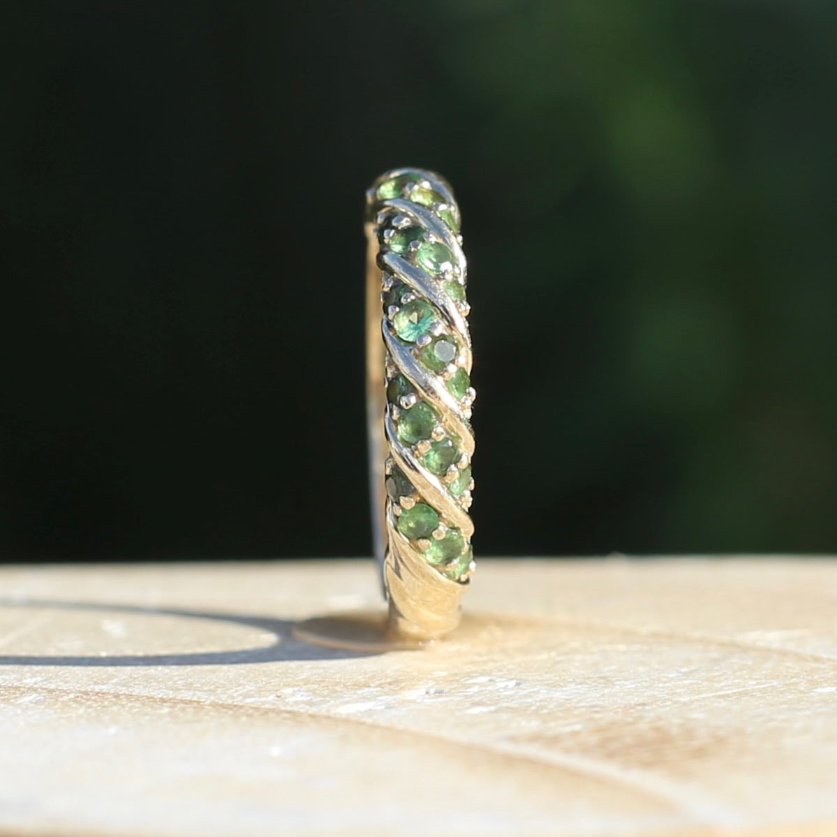 On hold Green Chrome Diopside or Garnet Rope Set Ring, 9ct Yellow Gold, size N or 6.75