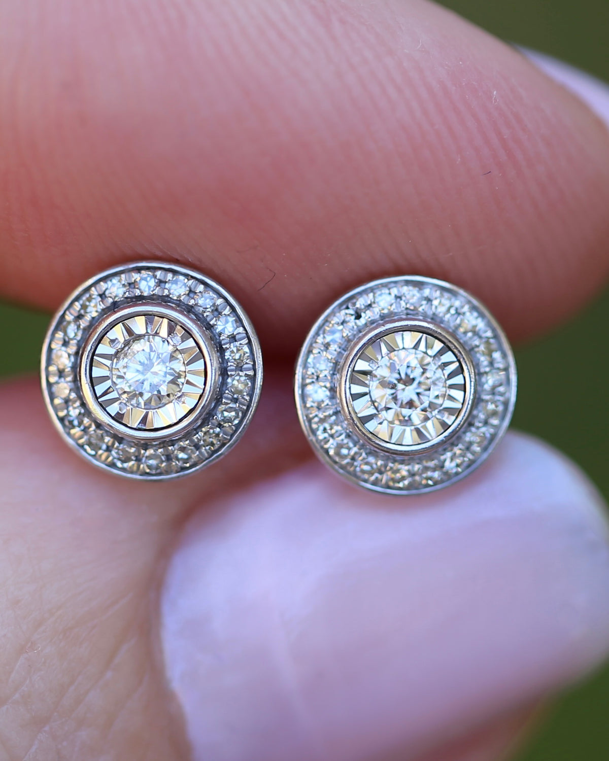 Natural Diamond Cluster Target Studs, 9ct White Gold, 7.5mm wide, 1.38g